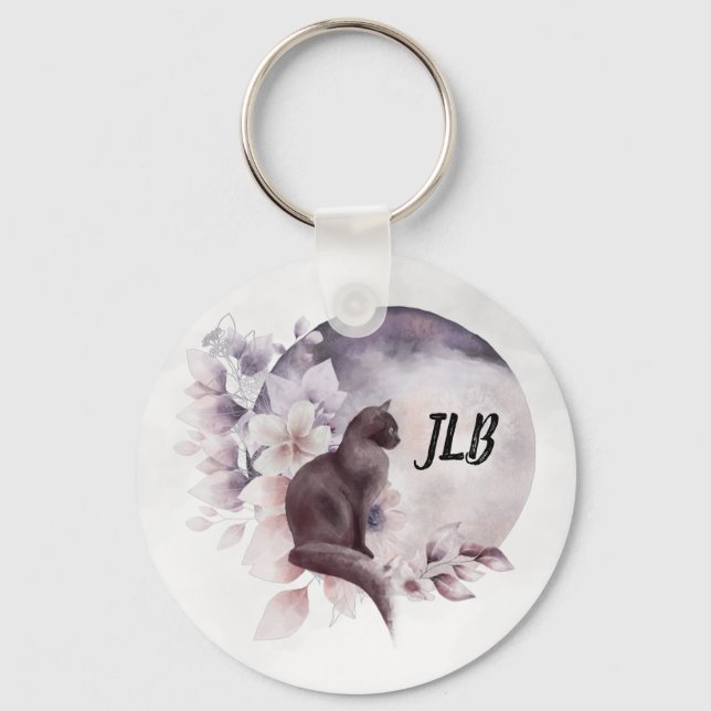 Black Cat by a Magical Full Moon Keychain (Front)