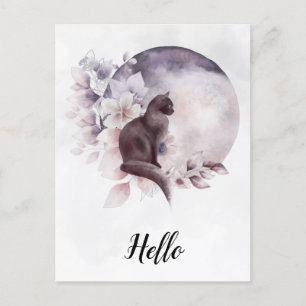 Black Cat by a Magical Full Moon Postcard