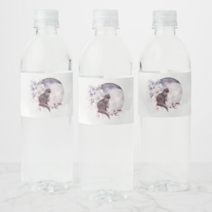 Black Cat by a Magical Full Moon Water Bottle Label