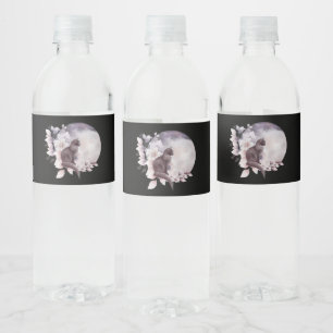 Black Cat by a Magical Full Moon Water Bottle Label
