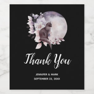 Black Cat by a Magical Full Moon Wedding Wine Label