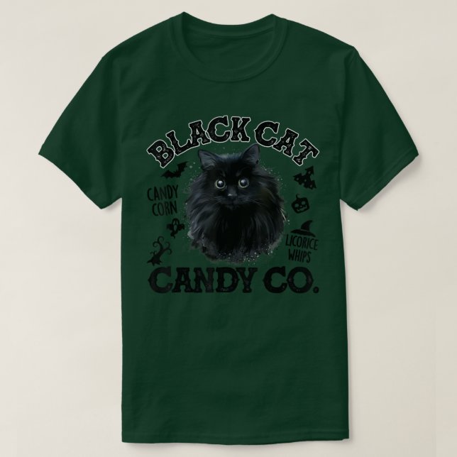 Black Cat Candy Corn Candy Co Funny Halloween  T-Shirt (Design Front)