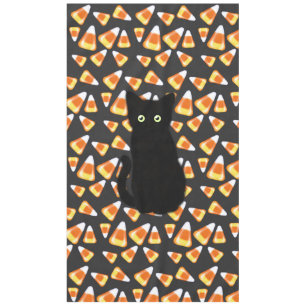 Black cat, Candy corn pattern, Halloween fun   Tablecloth
