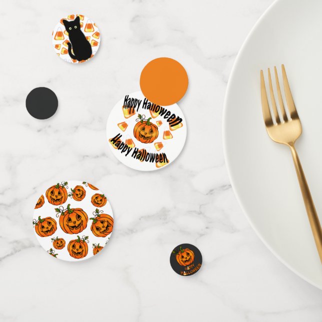 Black cat, Candy corn pattern, Halloween pumpkins  Confetti (Group)