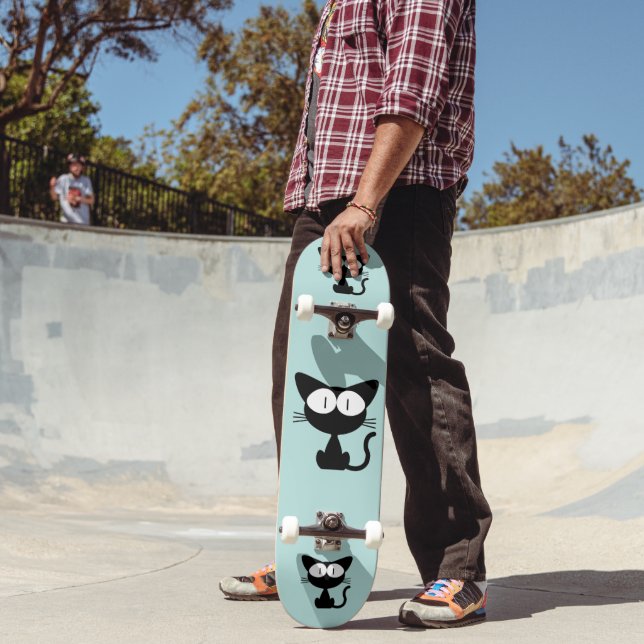 BLACK CAT CARTOON BLUE SKATEBOARD DECK (Outdoor 2)