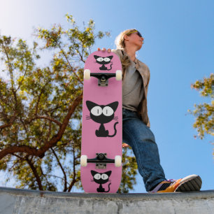 BLACK CAT CARTOON PINK SKATEBOARD DECK