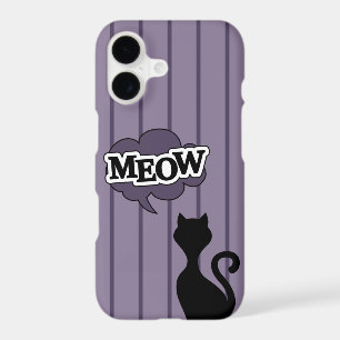 Black cat cartoon says purple meow
