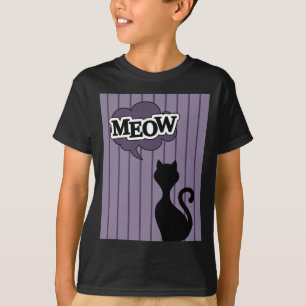 Black cat cartoon says purple meow T-Shirt