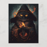 Black Cat Casts a Spell Postcard
