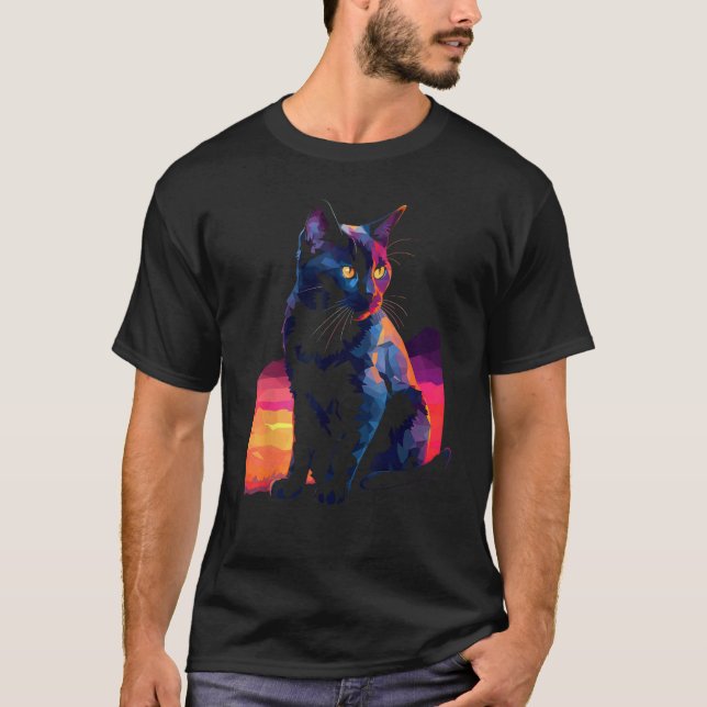 Black cat cat  cat  polygon cats T-Shirt (Front)
