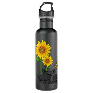 Black Cat Cats and sunflowers kitten sunflower but 710 Ml Water Bottle