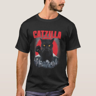Black Cat Catzilla Men Women Kids Funny Cat T-Shirt