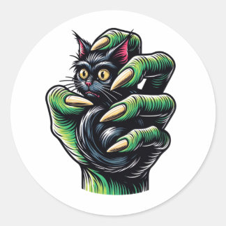 Black Cat Caught by Witchy Hand Classic Round Sticker