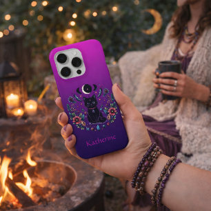 Black Cat Celestial Mystical Purple Pink iPhone 15 Pro Case