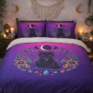 Black Cat Celestial Mystical Purple Pink Pillowcase