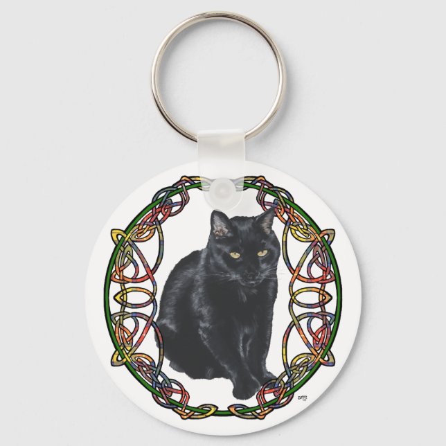 Black Cat Celtic Knotwork Keychain (Front)