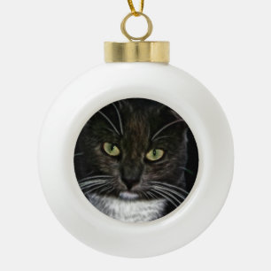 Black Cat Ceramic Ball Christmas Ornament