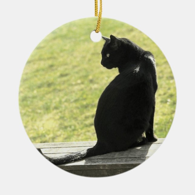 Black Cat Ceramic Ornament (Front)