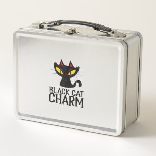 Black Cat Charm Halloween  Metal Lunch Box