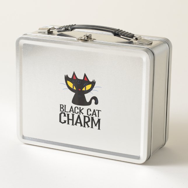 Black Cat Charm Halloween  Metal Lunch Box (Front)
