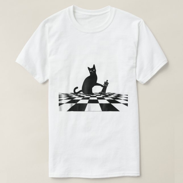 Black Cat Chess Checkmate Art T-Shirt (Design Front)