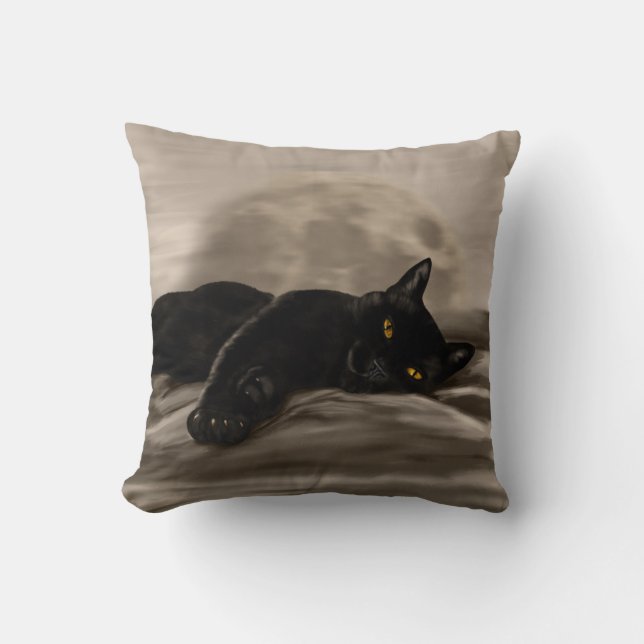 Black Cat chilling Throw Pillow (Front)