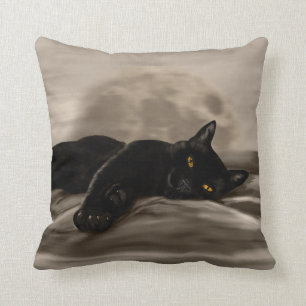 Black Cat chilling Throw Pillow