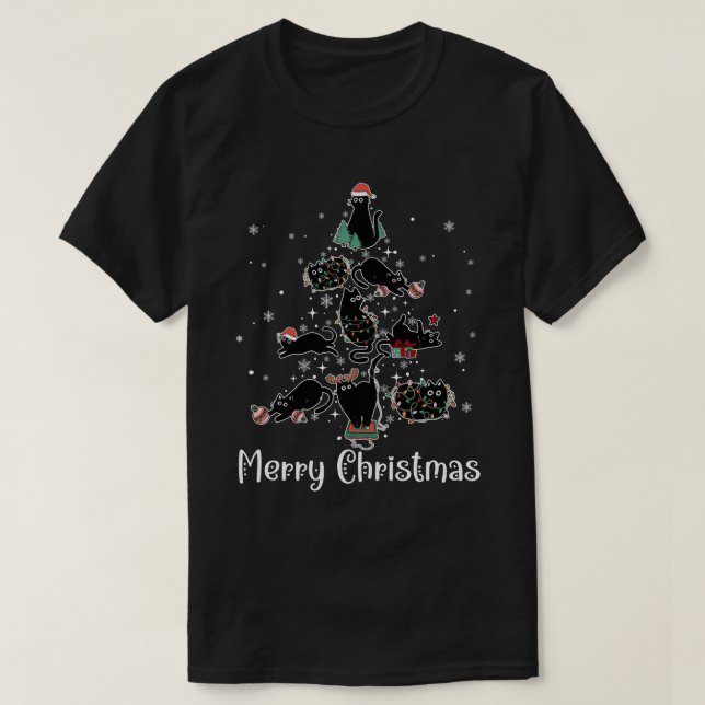 black cat chrismas tree T-Shirt (Design Front)
