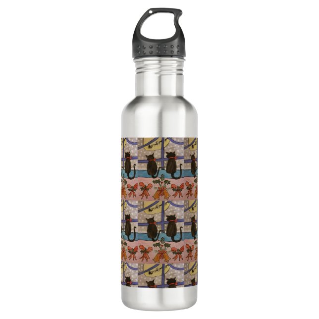 Black Cat Christmas  710 Ml Water Bottle (Front)