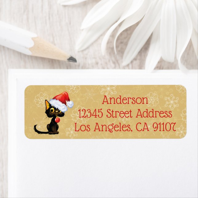 Black Cat Christmas Adresse de retour (En situation)