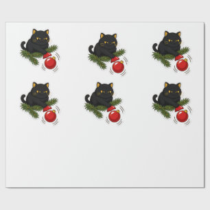 Black Cat Christmas Bauble Funny Cat Pattern Wrapping Paper