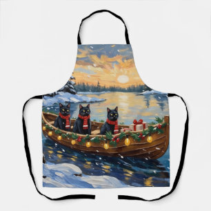 Black Cat Christmas Boat Holiday Apron