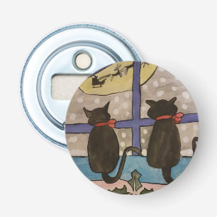 Black Cat Christmas Button Bottle Opener