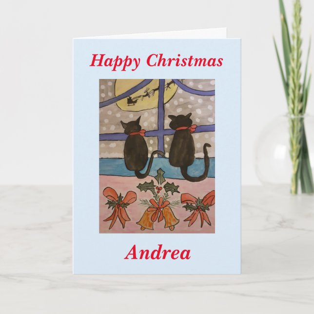 Black Cat Christmas Card (Front)
