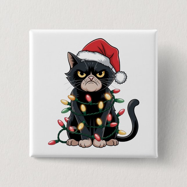 Black Cat Christmas Edition 2 Inch Square Button (Front)