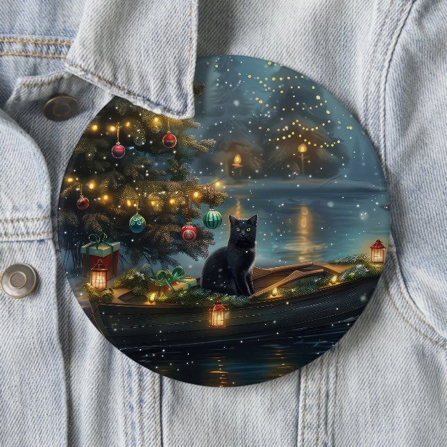 Black Cat Christmas Festive Voyage 6 Inch Round Button (In Situ)