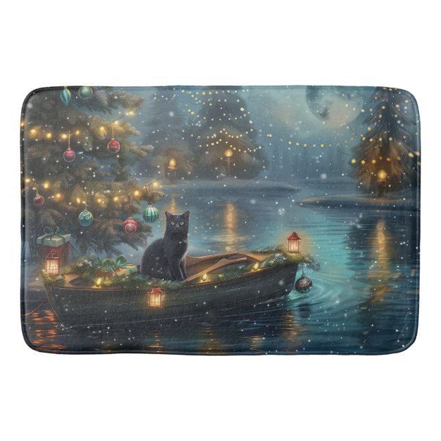 Black Cat Christmas Festive Voyage Bath Mat (Front)
