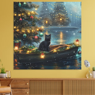 Black Cat Christmas Festive Voyage Canvas Print