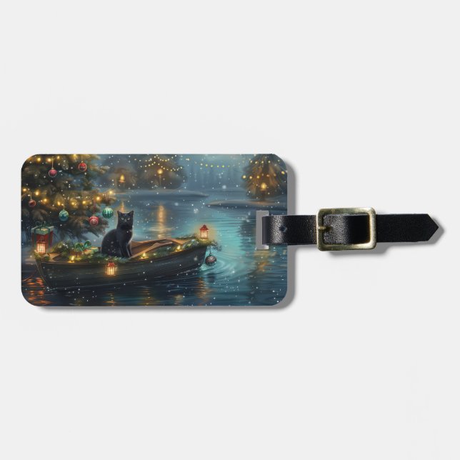Black Cat Christmas Festive Voyage Luggage Tag (Front Horizontal)