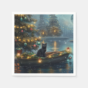 Black Cat Christmas Festive Voyage Napkin
