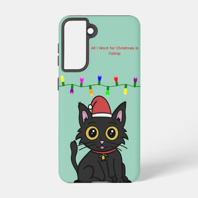 Black Cat Christmas Galaxy Case – Light Green (Back)