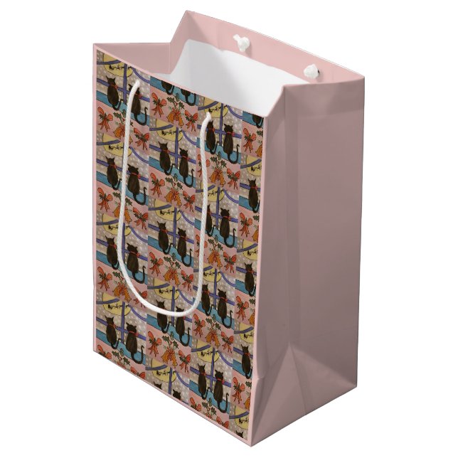 Black Cat Christmas Gift Bag (Front Angled)