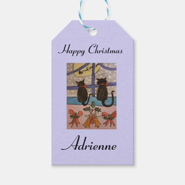 Black Cat Christmas Gift Tags (Front)