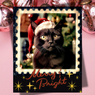 Black cat christmas holiday card