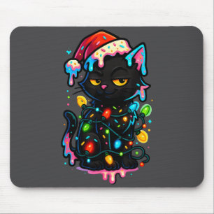Black Cat Christmas Ice Cream Drip Santa Hat Cute  Mouse Pad