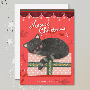 Black Cat Christmas Illustration Flat Holiday Card