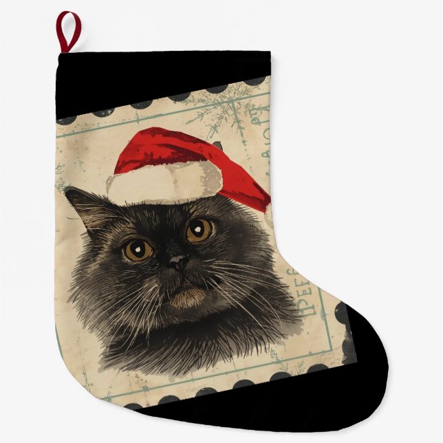 Black cat christmas large christmas stocking (Front)