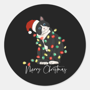 Black Cat Christmas Light Christmas Black Cat With Classic Round Sticker