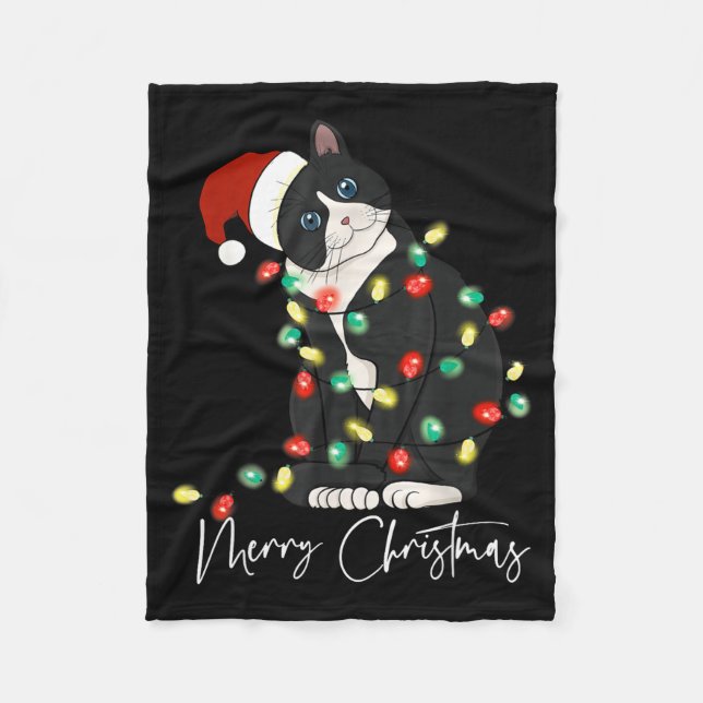 Black Cat Christmas Light Christmas Black Cat With Fleece Blanket (Front)