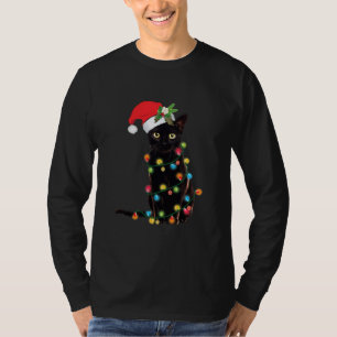 Black Cat christmas light funny cat lover T-Shirt